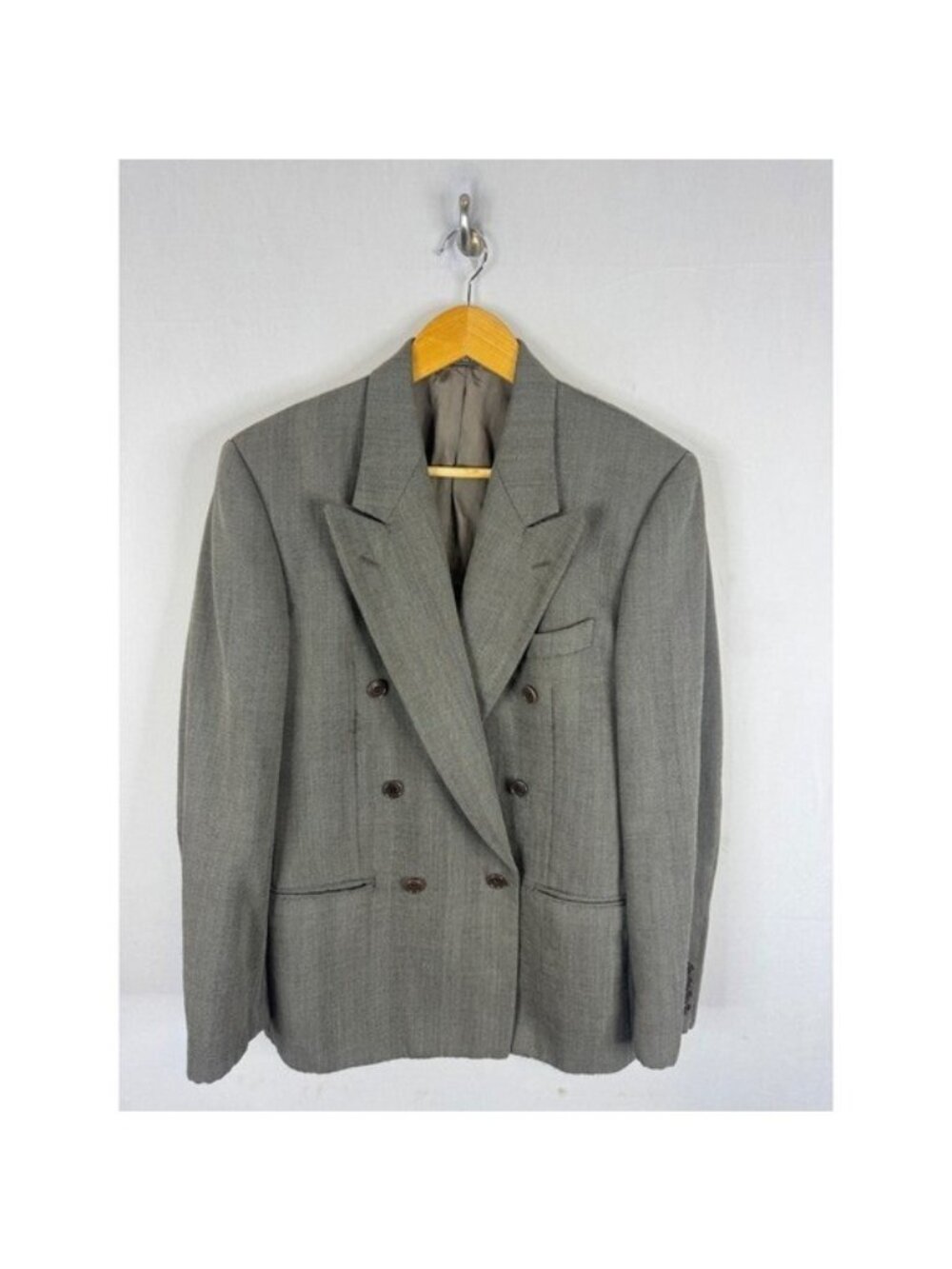Valentino Uomo Vintage Mens Grey Double Breasted Wool Blazer Jacket Men 38R